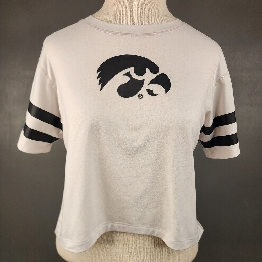 Iowa Hawkeye kady Luxe collections Women's‎ Cropped Shirt XS White Black Striped